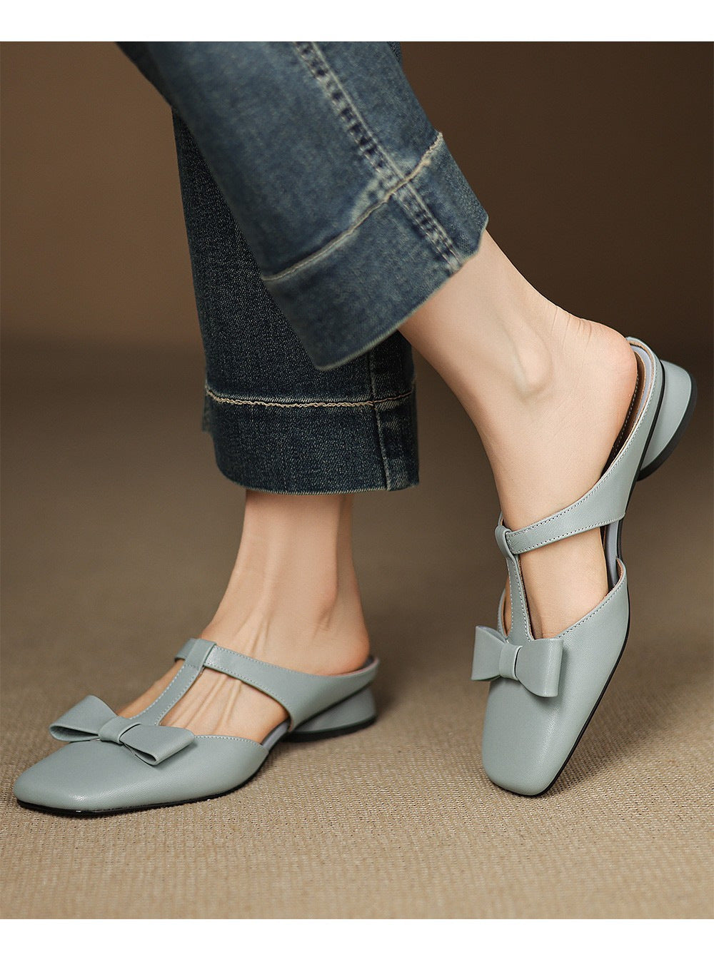 French T-Strap Bowknot Open-Toe Half Slippers Women Sweet Outdoor Backless Sandals Fashion Match eprolo