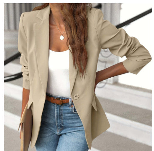 Ins Lapel Button Jacket Fashion Commuter Casual Suit Jacket Women's Long-sleeved Tops Outwear Clothing Shopera