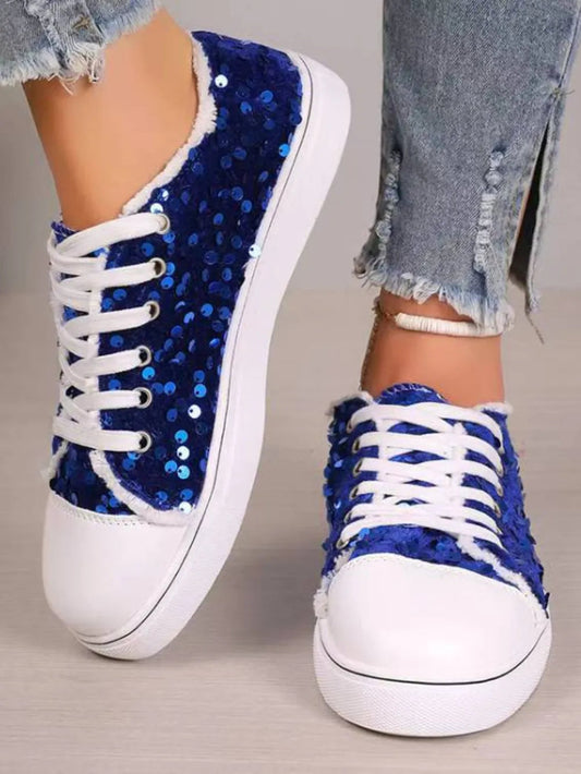 Sequin Round Toe Flat Sneakers eprolo