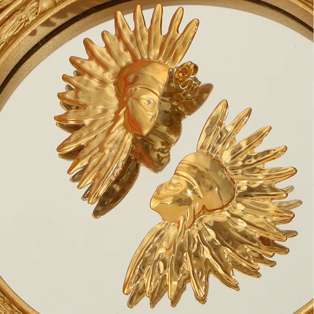 Geometric jewelry with wrinkled texture Indian style design titanium steel gold-plated earrings eprolo