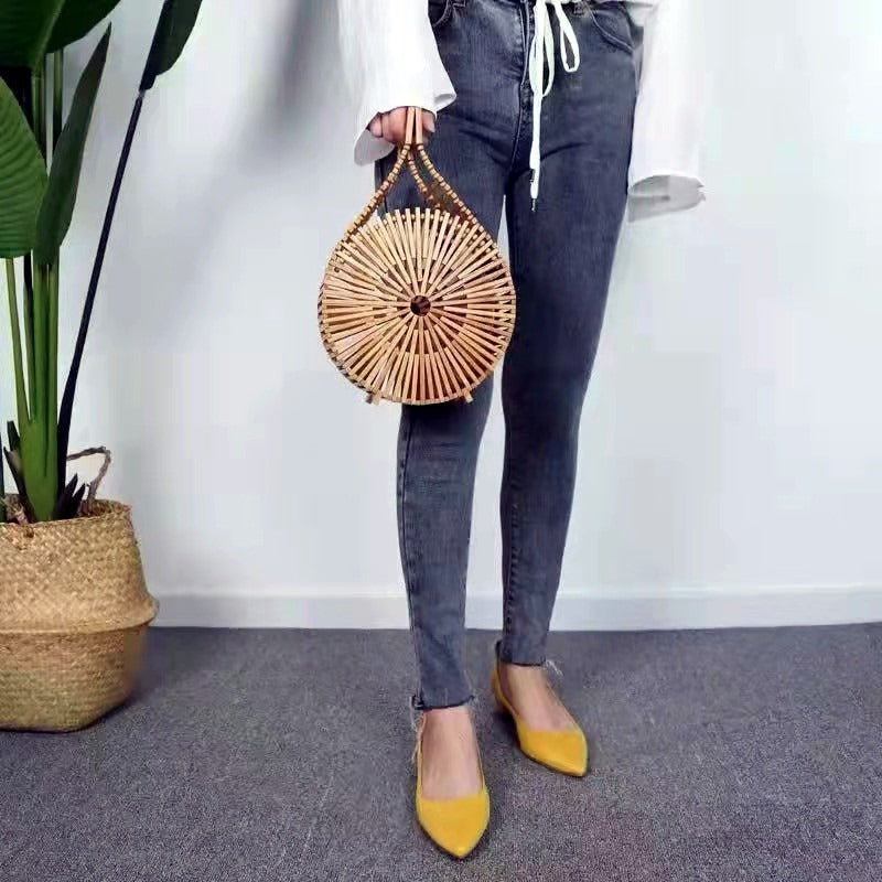 Handheld bamboo woven bag handcrafted woven bag retro hollow beach bag eprolo