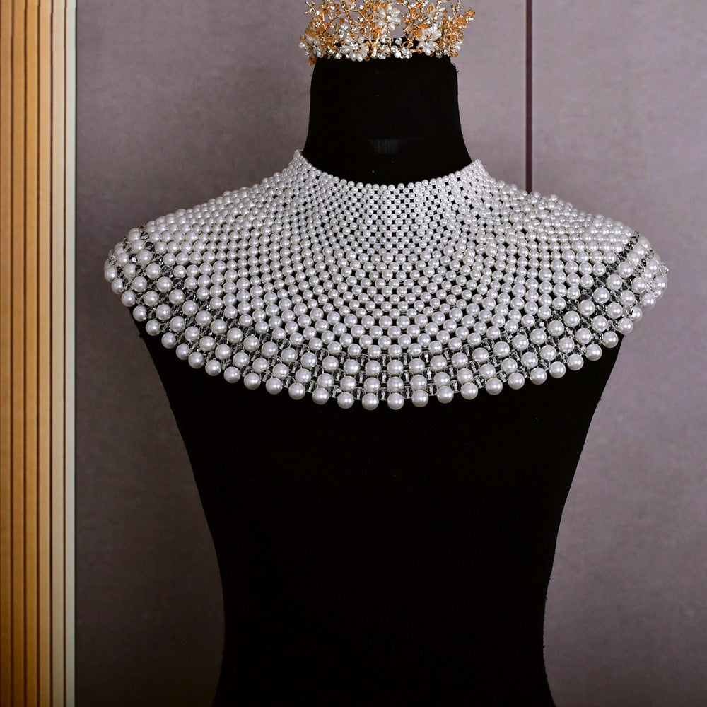 Bridal Shoulder Necklace Fashion Body Chain Pearls Beaded Women Layered Choker Wedding Accessories eprolo