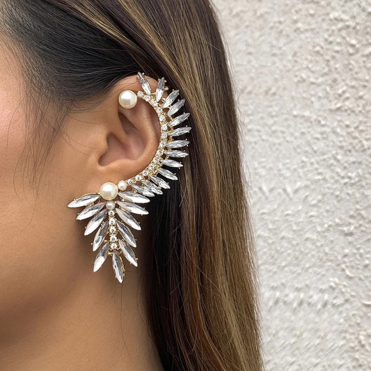 Retro Leaf Outline Full Drill Earrings Female Personality Temperament Alloy Single Sweet And Cool Earrings eprolo