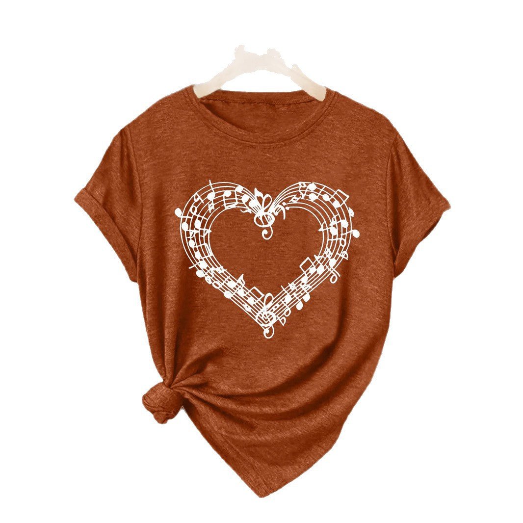 Short sleeved heart-shaped music spectrum print eprolo