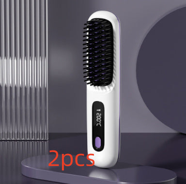 2 In 1 Straight Hair Comb Wireless Hair Straightener Brush Hair Fast Heating Portable Hot Curler USB Charging Shopera