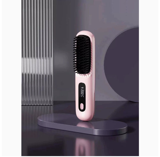2 In 1 Straight Hair Comb Wireless Hair Straightener Brush Hair Fast Heating Portable Hot Curler USB Charging Shopera
