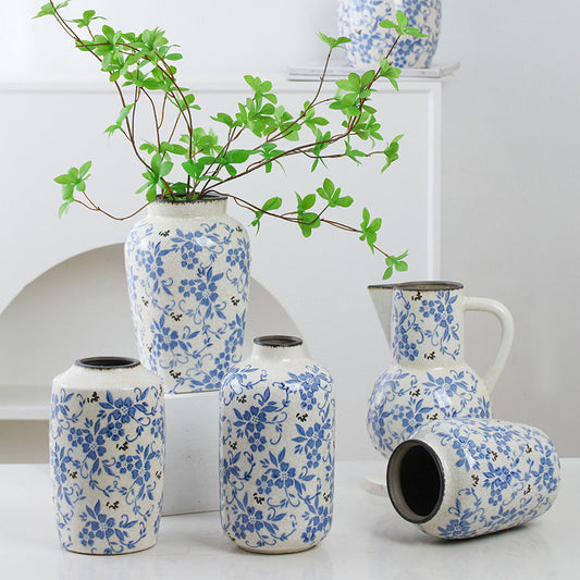New Chinese style blue and white porcelain ceramic vase vintage ice cracked ornament for living room eprolo