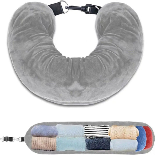 Airplane Travel Sleeping Pillow - U-Shaped Velvet Pillowcase, Fillable Design with Storage Pouch eprolo