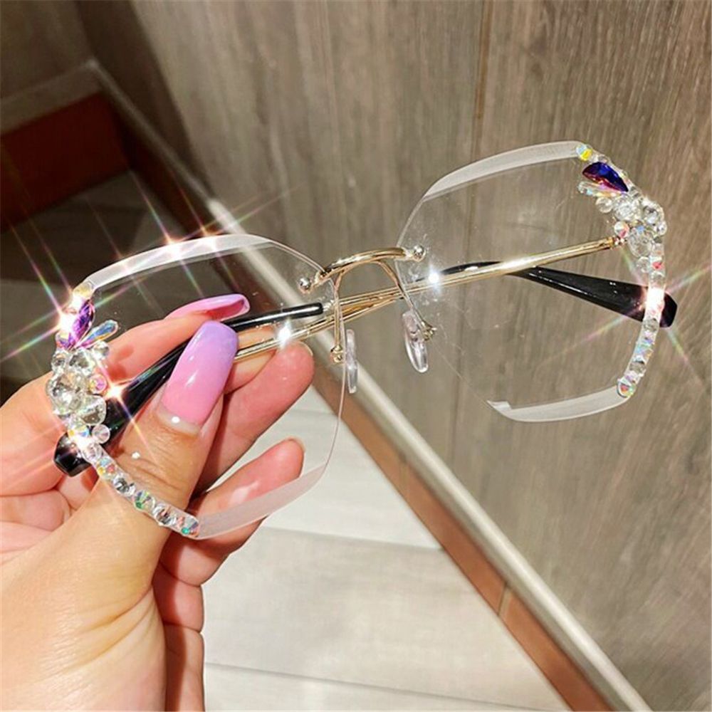 Vintage Rimless Rhinestone UV400 Sunglasses Fashion Brand Designer Sunglasses Retro Cutting Lens Gradient Sun Glass Female Shade eprolo