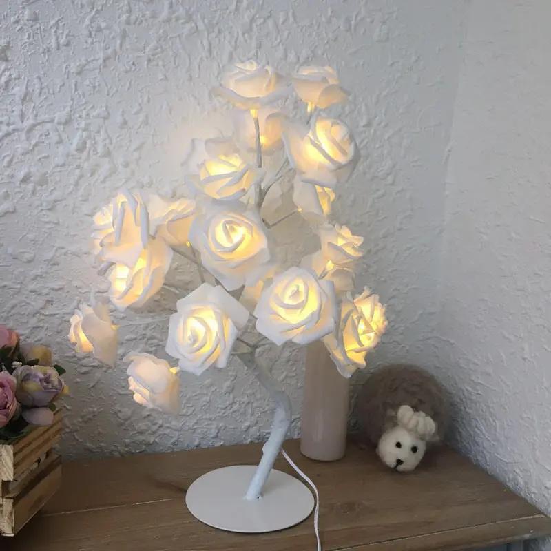 Rose Flower Lamp USB Battery Operated LED Table Lamp Bonsai Tree Night Lights Garland Bedroom Decoration Lights Home Decor null