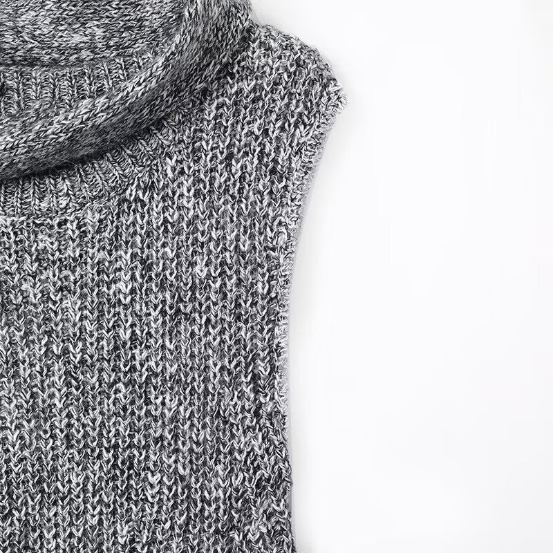 Scarf collar sleeveless gray knitted dress for women eprolo