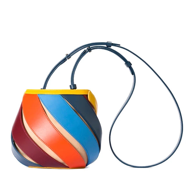 PU Leather Handbag Colorful Stripes  Women Fashion Designer Top-handle Purse Cross body Shoulder Bags eprolo