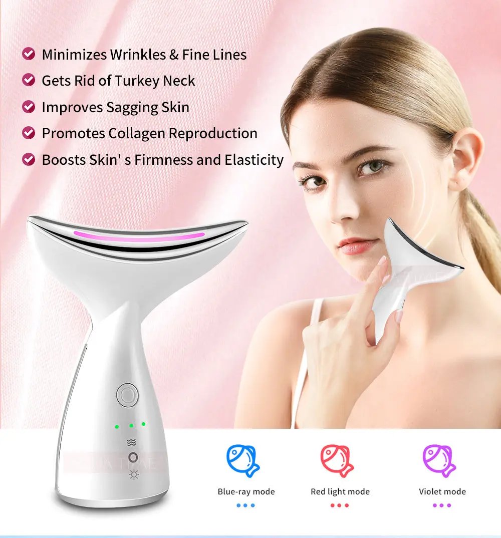 EMS Microcurrent Neck Face Beauty Device With 3 Colors LED Photon Therapy Skin Tighten Reduce Double Chin Face Lifting Devices null