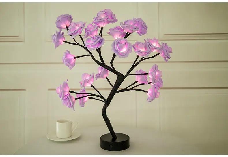 Rose Flower Lamp USB Battery Operated LED Table Lamp Bonsai Tree Night Lights Garland Bedroom Decoration Lights Home Decor null