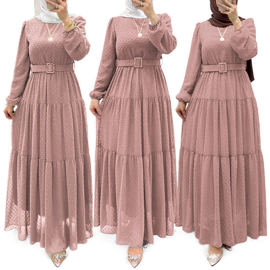 Women's Pure Color Elegant Robe With Belt Dress Shopera