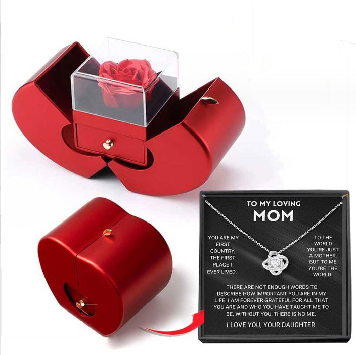 Fashion Jewelry Box Red Apple Christmas Gift Necklace Eternal Rose For Girl Mother's Day Valentine's Day Gifts With Artificial Flower Rose Flower Jewelry Box Shopera
