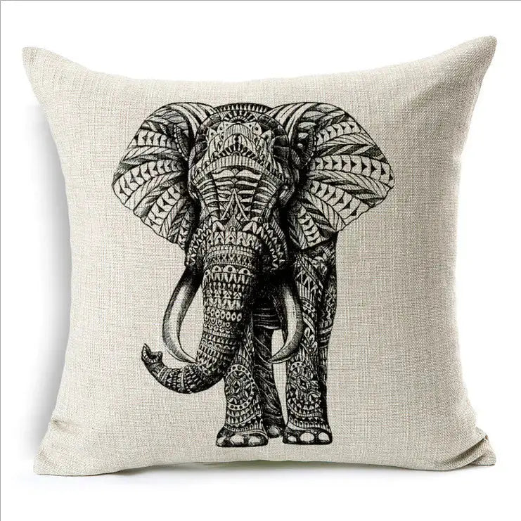 Simple Elephant Cotton Linen Pillowcase Cushion Cover Shopera