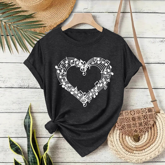 Short sleeved heart-shaped music spectrum print eprolo