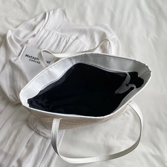 Straw Weave Leather Strap Tote Bag eprolo