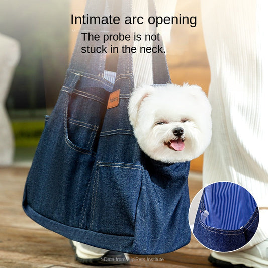 Dog Casual Denim Pocket Style Pet Carrier Backpack, Large Capacity, Crossbody Bag for Cats and Dogs eprolo