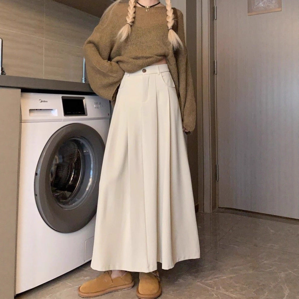 Pleated Suit Skirt for Women,Plus Size, Pear Shape, Long Slimming, Drapey A-Line Flared Skirt eprolo