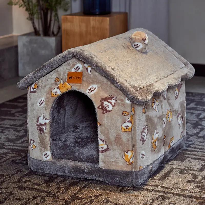 Foldable Dog House Pet Cat Bed Winter Dog Villa Sleep Kennel Removable Nest Warm Enclosed Cave Sofa Pets Supplies null