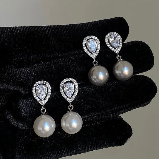 Water Drop Full Diamond Pearl Drop Earrings