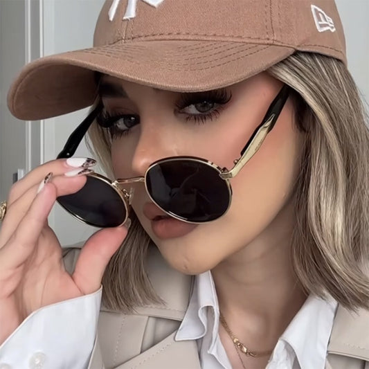 Metal Round Frame Sun Glasses UV Protection For Women
