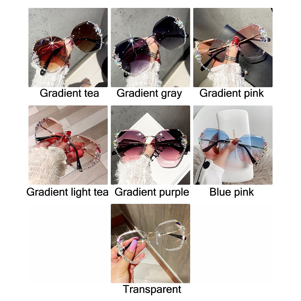 Vintage Rimless Rhinestone UV400 Sunglasses Fashion Brand Designer Sunglasses Retro Cutting Lens Gradient Sun Glass Female Shade eprolo