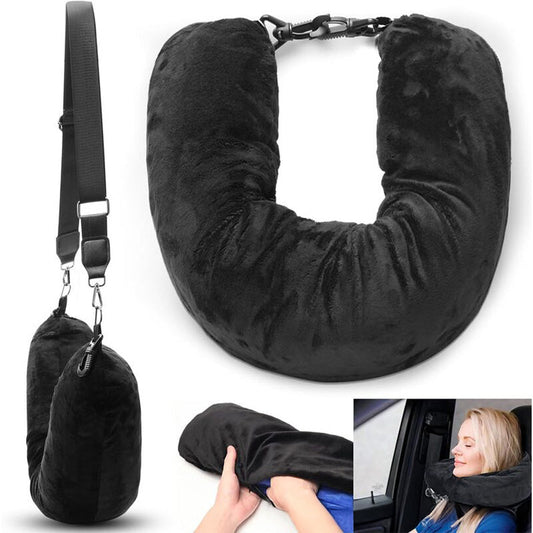 Airplane Travel Sleeping Pillow - U-Shaped Velvet Pillowcase, Fillable Design with Storage Pouch eprolo
