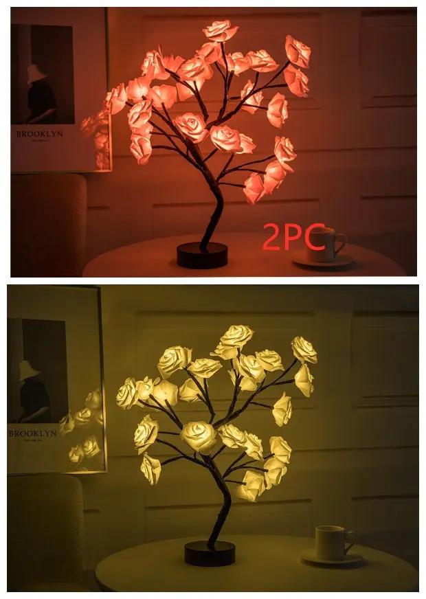 Rose Flower Lamp USB Battery Operated LED Table Lamp Bonsai Tree Night Lights Garland Bedroom Decoration Lights Home Decor null