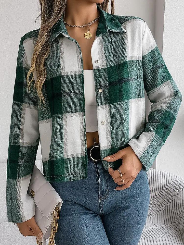 Women's Casual Jacket, Elegant Women's Clothing, High-end Plaid Short Lapel Shirt null