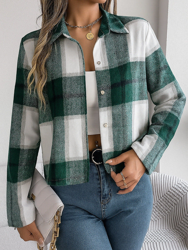 Women's Casual Jacket, Elegant Women's Clothing, High-end Plaid Short Lapel Shirt