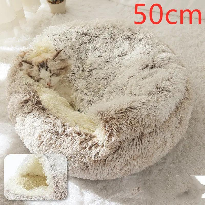 2 In 1 Dog And Cat Bed Pet Winter Bed Round Plush Warm Bed House Soft Long Plush Pets Bed Pet Products null