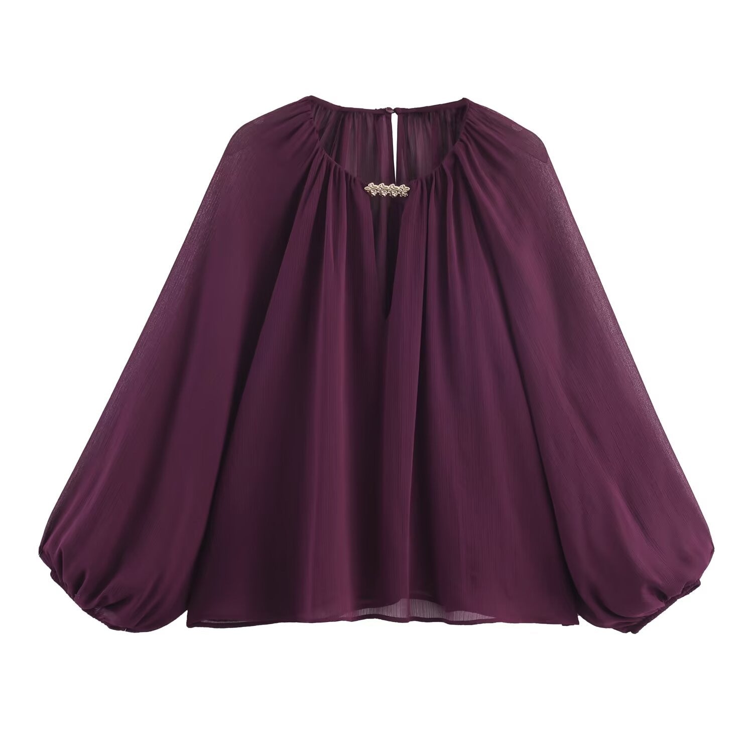 Round neck long sleeved semi transparent shirt top for women eprolo