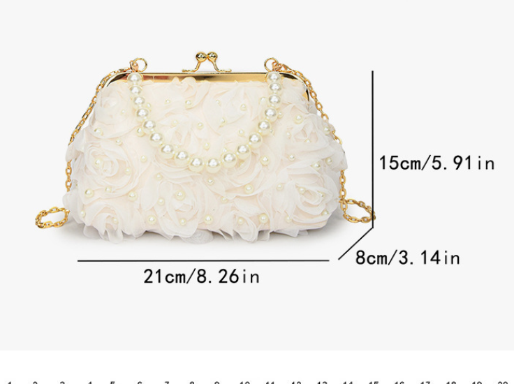Net Lace Pleated Clutch Evening Handbag Korean Sweet Style Pearl Chain Crossbody Bag eprolo