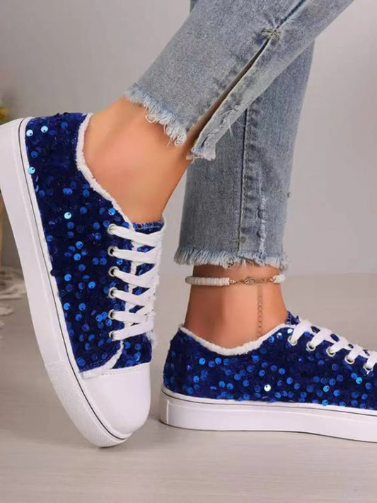 Sequin Round Toe Flat Sneakers eprolo