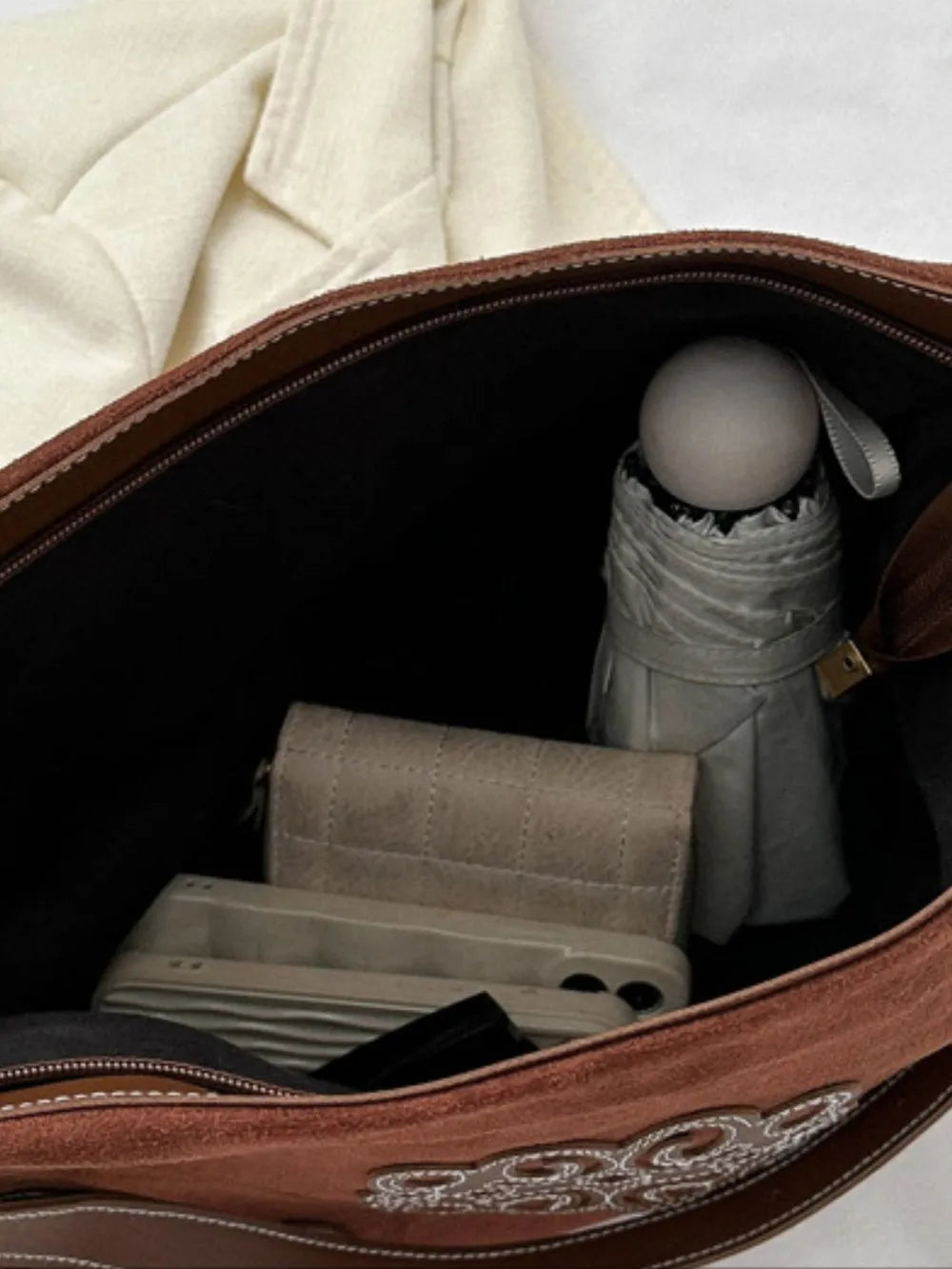 Suede Patch Adjustable Strap Tote Bag eprolo