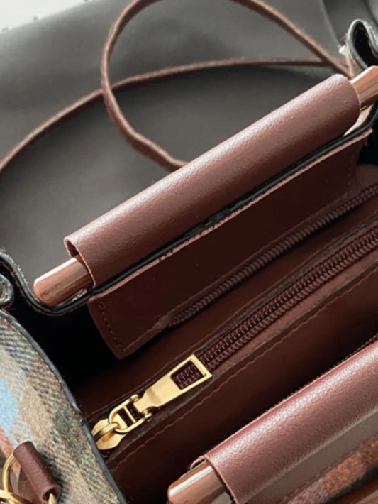 Contrast Plaid Trapezoid Shape Crossbody Bag eprolo