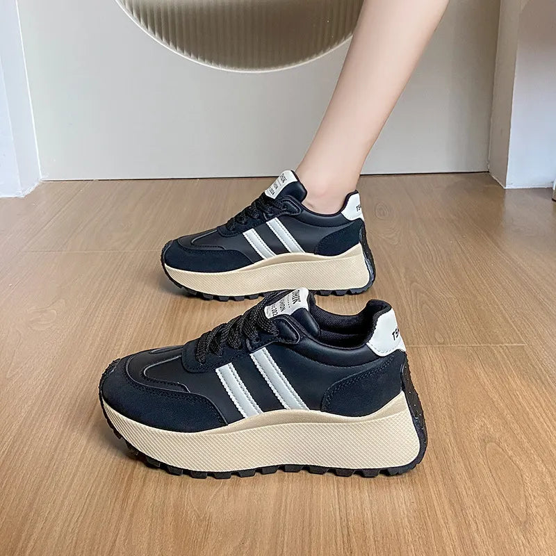 Side Striped Lace Up Platform Athletic Sneakers eprolo