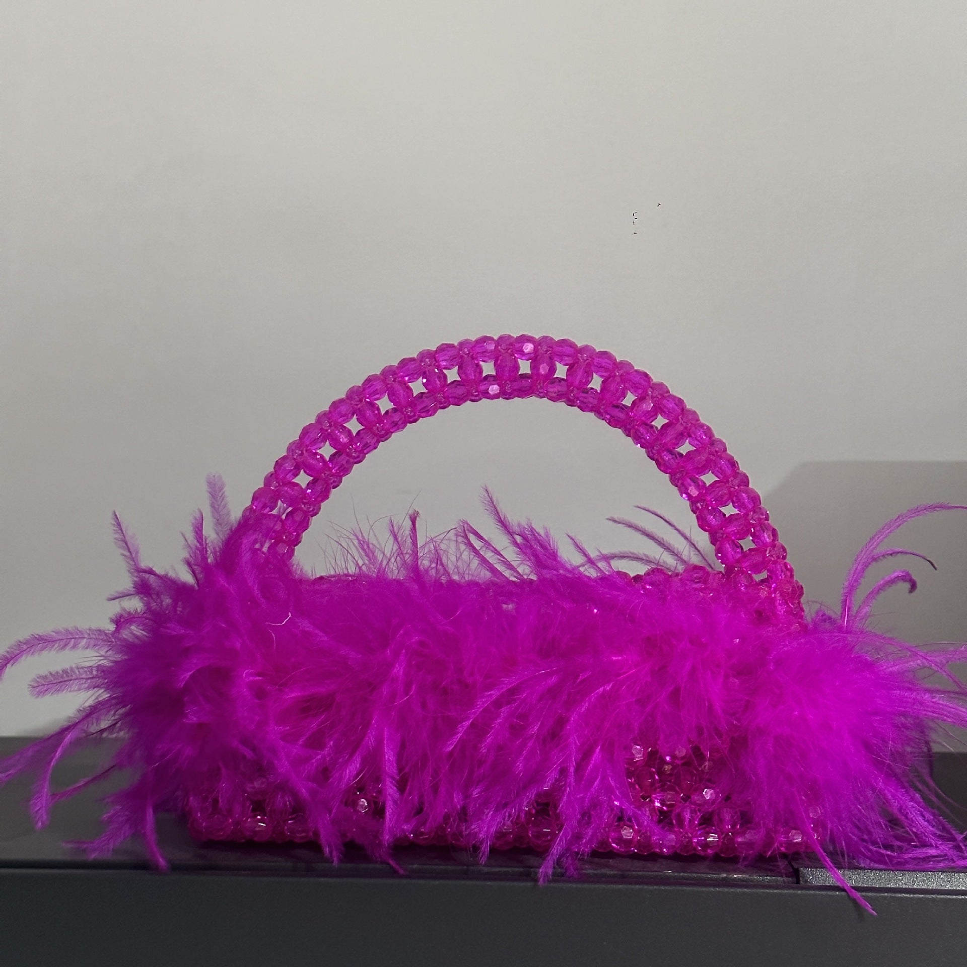 Pearl bead bag with Ostrich feather fur designer brand Clear Acrylic crystal stone box tote handbag women handmade party purse eprolo