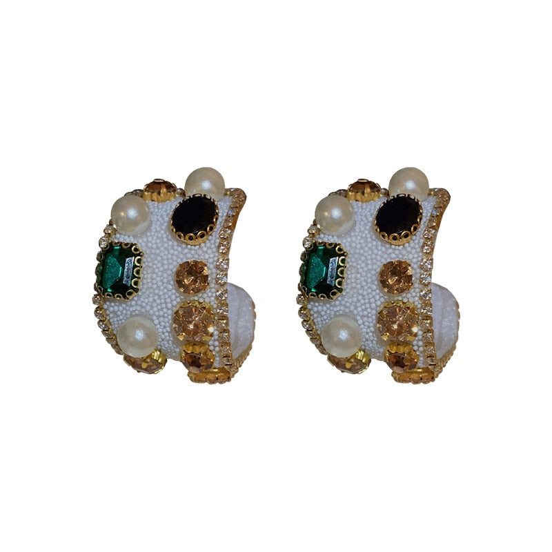 925 Silver Needle Pearl Color Diamond Earrings Net Red Temperament Earrings Simple Creative Fashion Earrings eprolo