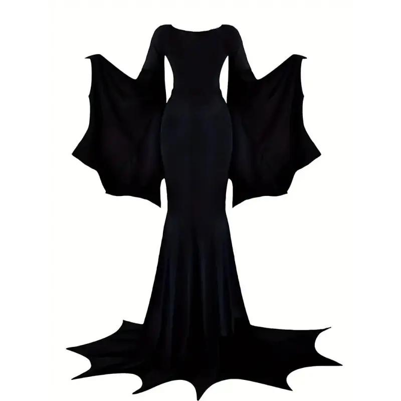 Black Costume Womens Gothic Witch Bat Sleeve Dress Halloween Cosplay Costumes Vintage Carnival Party Outfit null