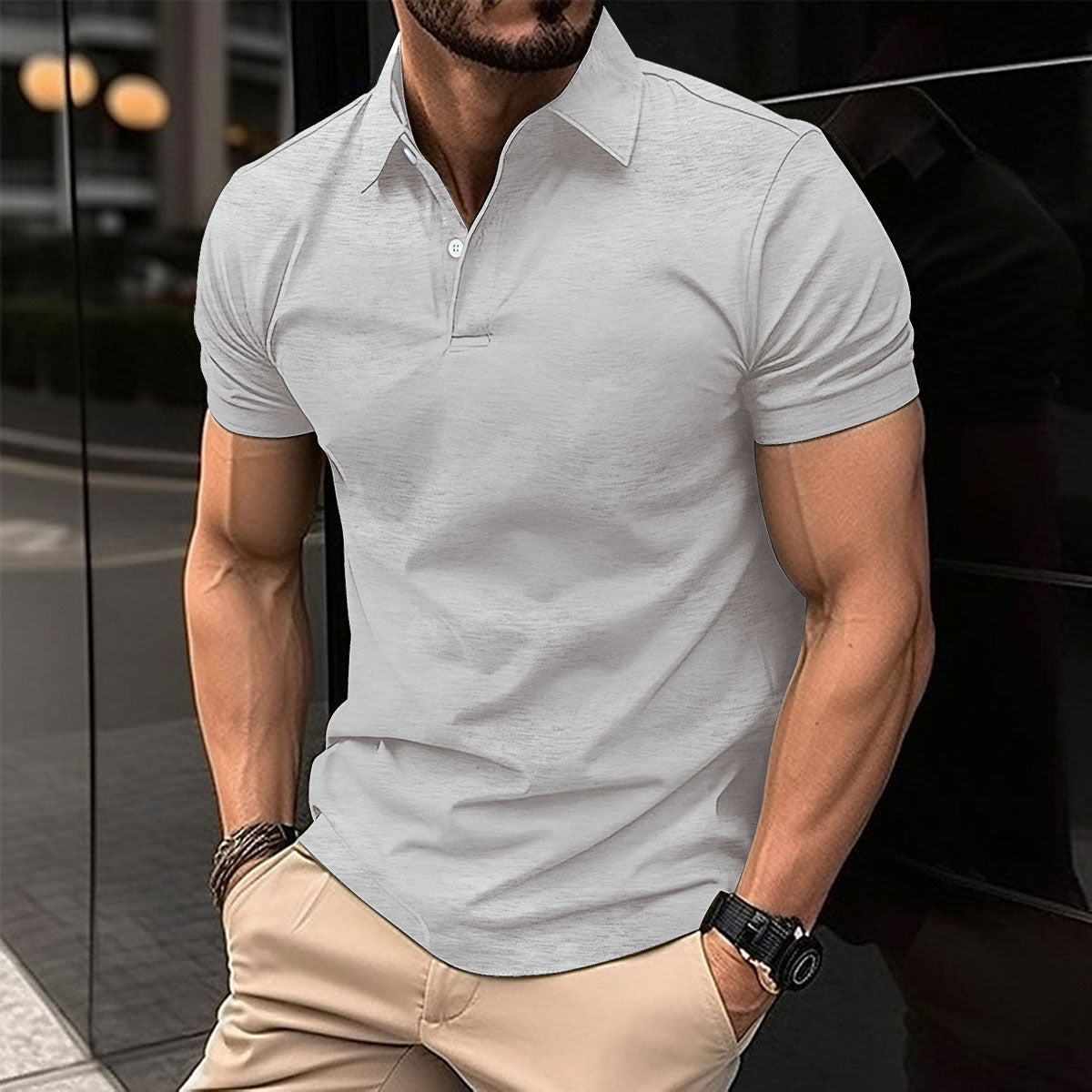 Summer Short Sleeve Polo Shirt Men Solid Color Button Lapel Button Top Shopera