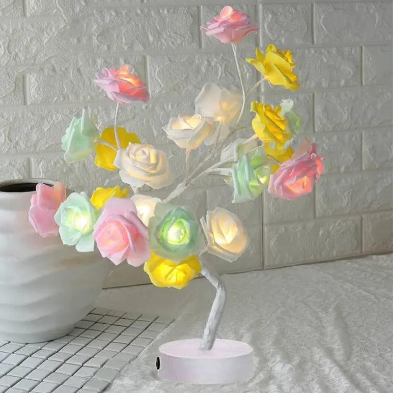 Rose Flower Lamp USB Battery Operated LED Table Lamp Bonsai Tree Night Lights Garland Bedroom Decoration Lights Home Decor null