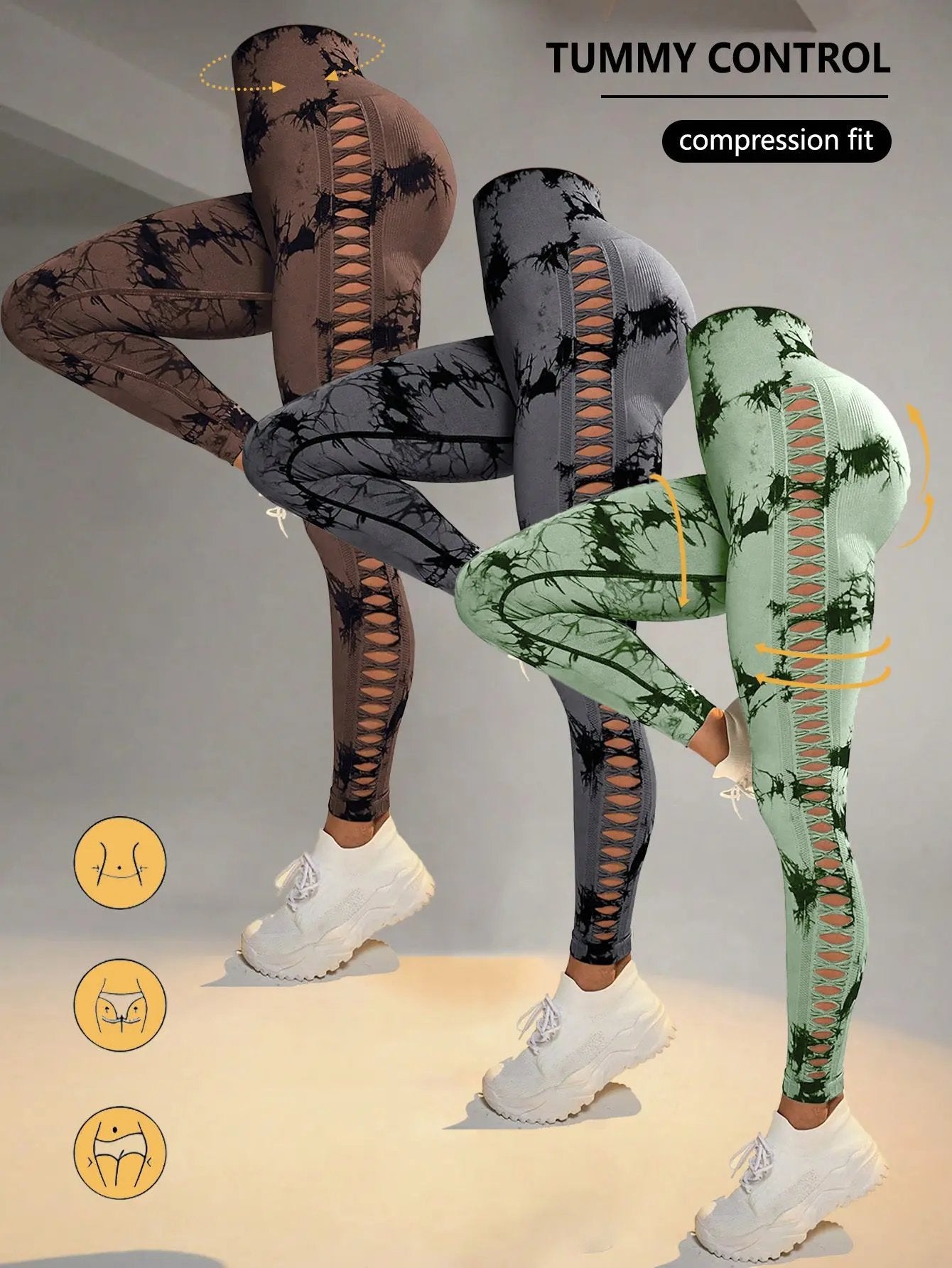 3 Pack Women's Tie-Dye Cutout Yoga Pants High-Waisted Leggings Women's Tie-Dye Leggings,, Leggings Women High Waisted Seamless Workout Leggings Gym Booty Tights Tummy Control Yoga Pants null