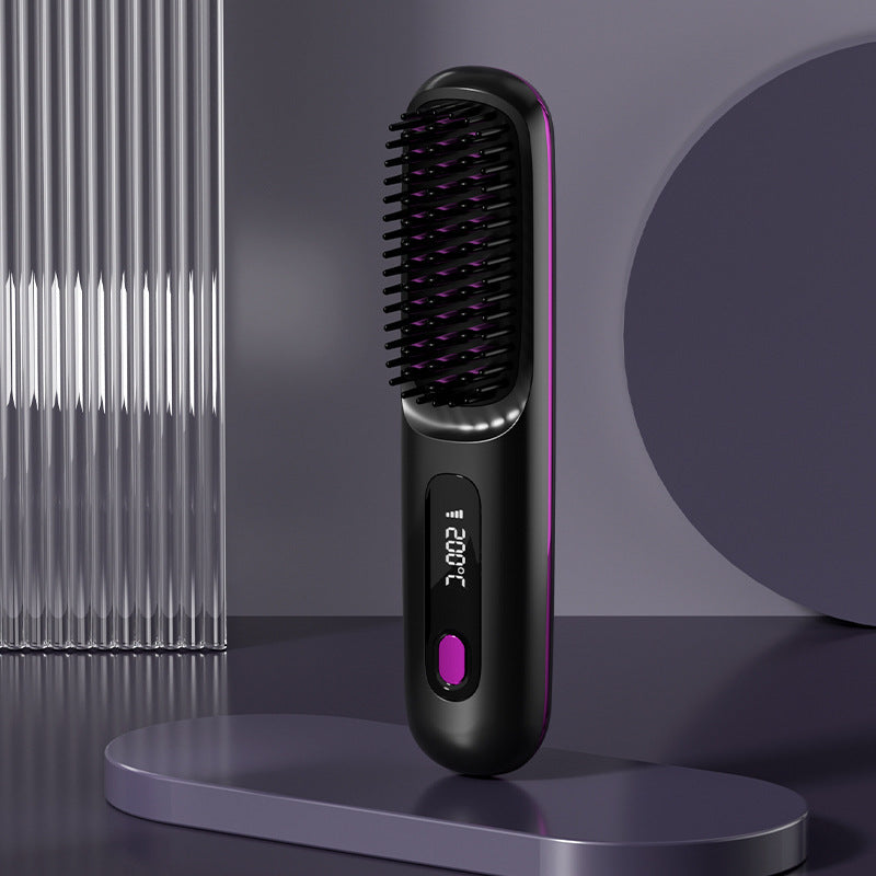 2 In 1 Straight Hair Comb Wireless Hair Straightener Brush Hair Fast Heating Portable Hot Curler USB Charging Shopera