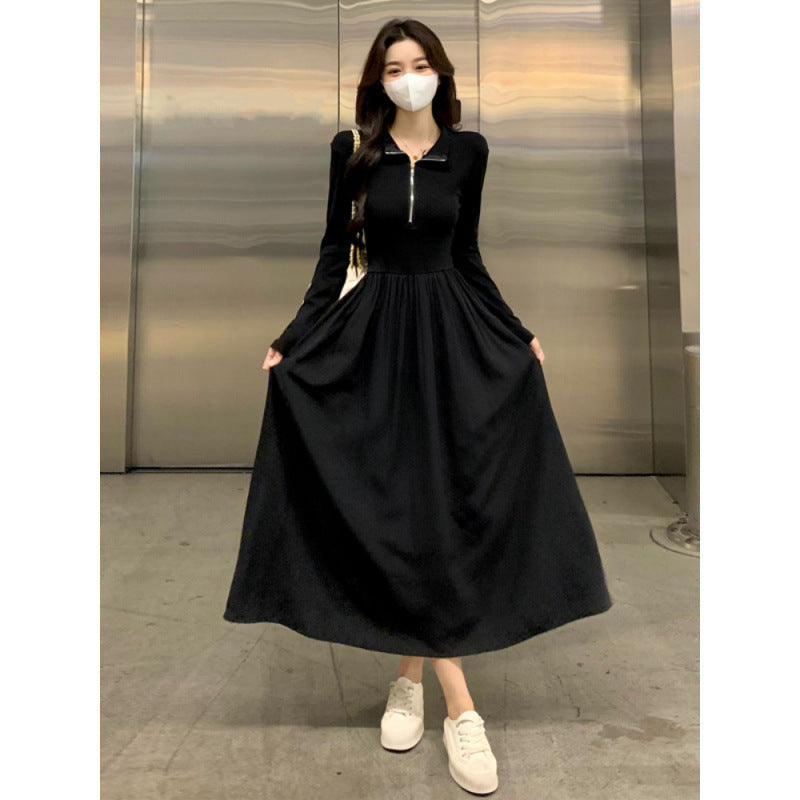 Style Black Long Sleeve Dress for Women, Slim Fit with Waistline, Vintage Chic Silhouette eprolo