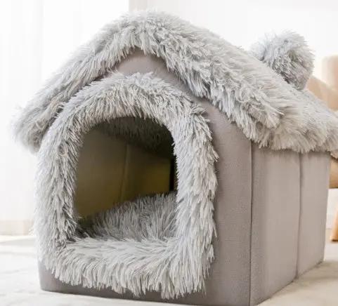 Foldable Dog House Pet Cat Bed Winter Dog Villa Sleep Kennel Removable Nest Warm Enclosed Cave Sofa Pets Supplies null