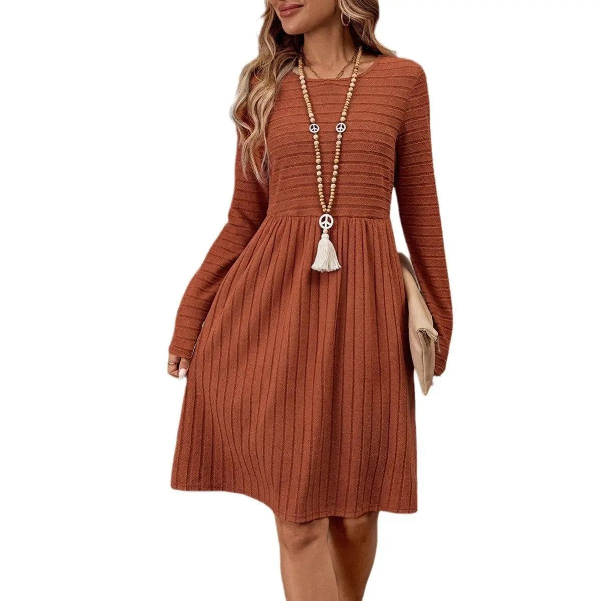 Solid Color Round Neck Long Sleeve Casual Dress null